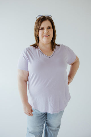 BASIC V - NECK TEE WITH SPARKLE IN FRESH LILAC - Love Marlow