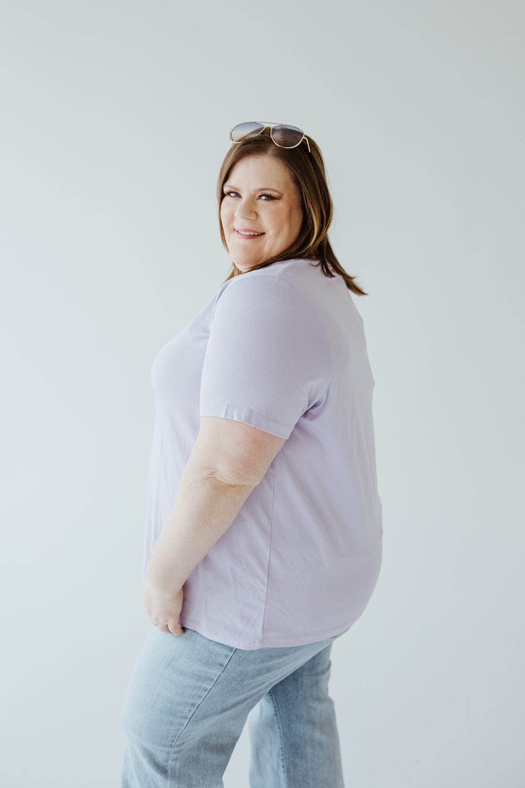 BASIC V - NECK TEE WITH SPARKLE IN FRESH LILAC - Love Marlow