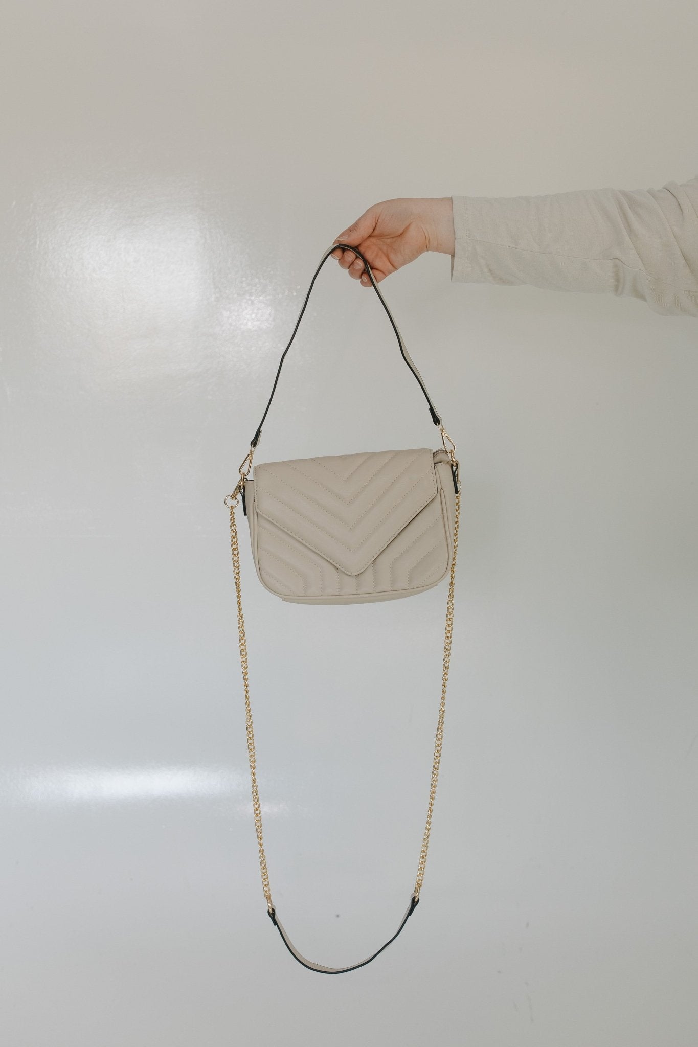 BEIGE QUILTED ENVELOPE FOLDOVER PURSE LIGHTWEIGHT FAUX LEATHER DAY - TO - NIGHT BAG - Love Marlow