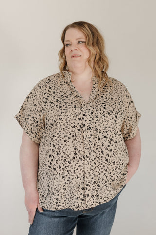 Black Floral V-Neck Woven Blouse - Love Marlow