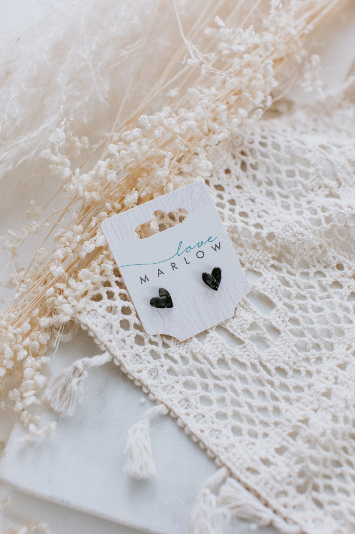 BLACK HEART STUDS - Love Marlow