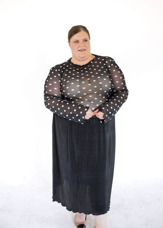 Black Polka Dot Mesh Mock Neck Top - Love Marlow