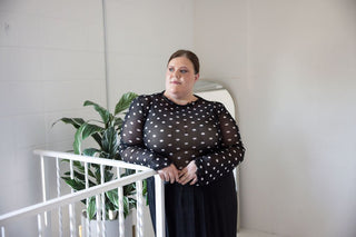 Black Polka Dot Mesh Mock Neck Top - Love Marlow