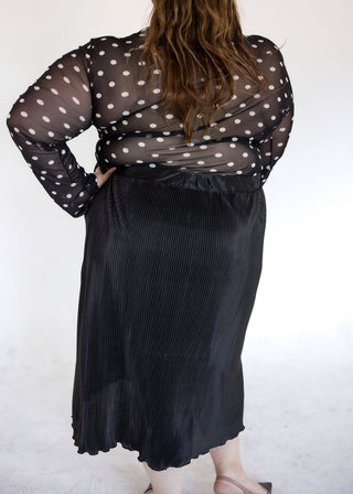 Black Polka Dot Mesh Mock Neck Top - Love Marlow