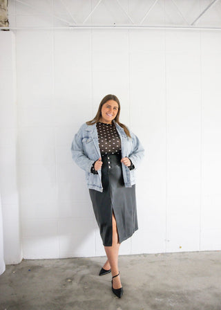 Black Polka Dot Mesh Mock Neck Top - Love Marlow