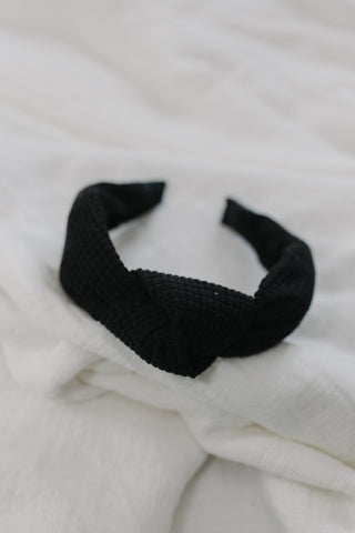 BLACK WAFFLE TEXTURE HEADBAND WITH KNOT – SOFT EVERYDAY HAIR ACCESSORY - Love Marlow