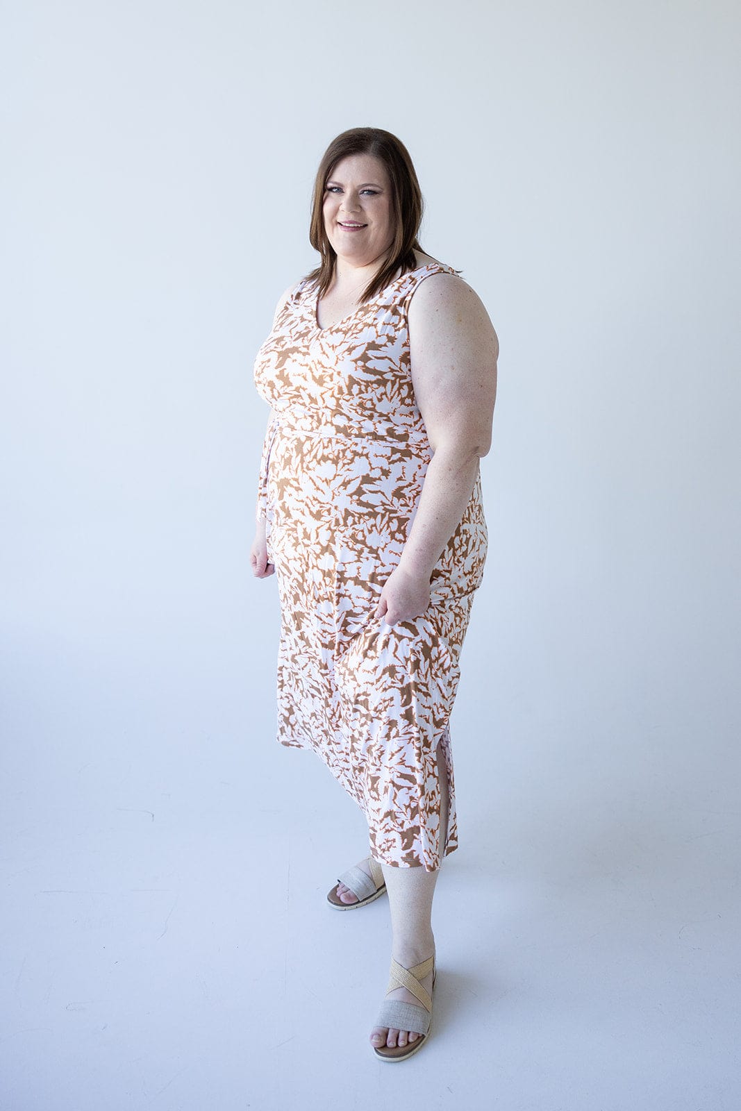 BLOT PATTERN MAXI WITH BACK DETAIL IN CAMEL - Love Marlow