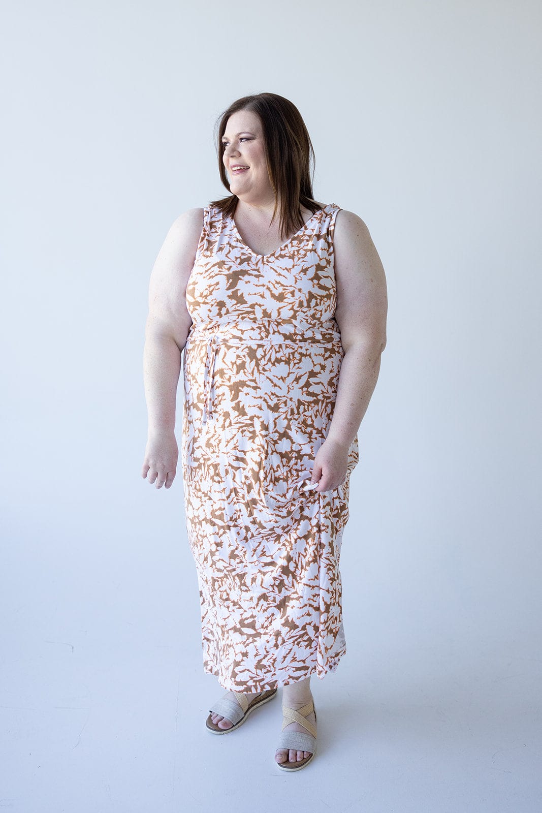 BLOT PATTERN MAXI WITH BACK DETAIL IN CAMEL - Love Marlow