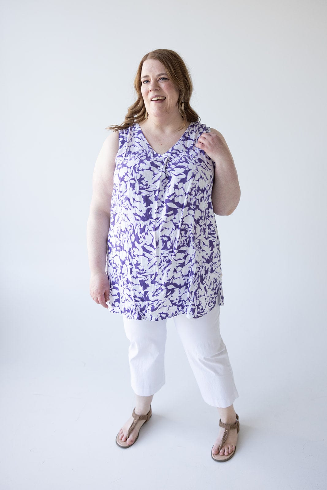 BLOT PATTERN WOVEN TANK WITH PLEAT - Love Marlow