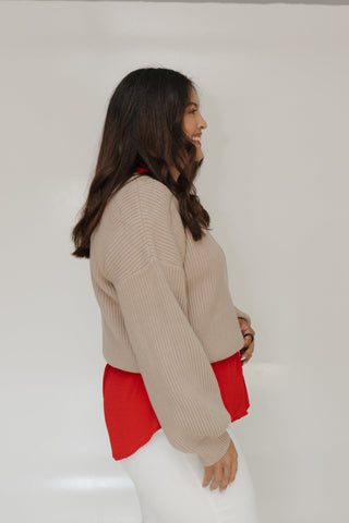 BLOUSON SLEEVE KNIT SWEATER IN FAWN - Love Marlow