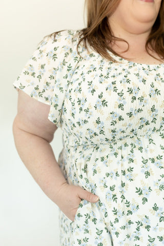 Blue Petal Smocked Floral Midi Dress - Love Marlow