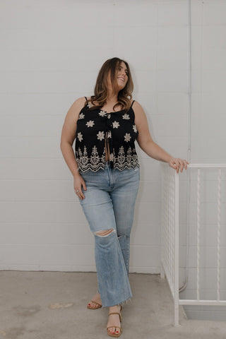 Boho Eyelet Lace Embroidered Cami Top – Feminine Scalloped Hem - Love Marlow