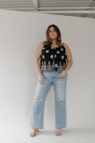 Boho Eyelet Lace Embroidered Cami Top – Feminine Scalloped Hem - Love Marlow