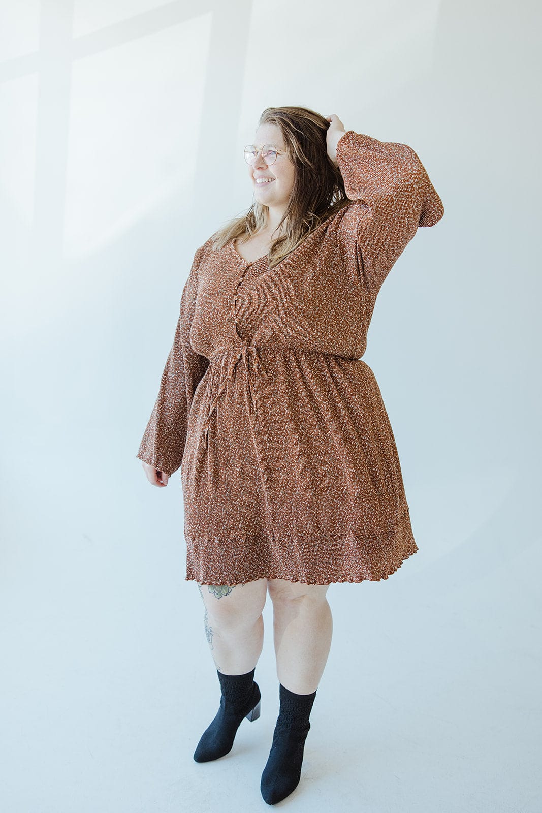 BOHO FLORAL DRESS WITH RUFFLE HEM 3x / Rust/ Multi / Final Sale BOHO FLORAL DRESS WITH RUFFLE HEM 3x / Rust/ Multi / Final Sale
