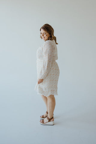 BOHO FLORAL DRESS WITH RUFFLE HEM IN VINTAGE OFF WHITE - Love Marlow