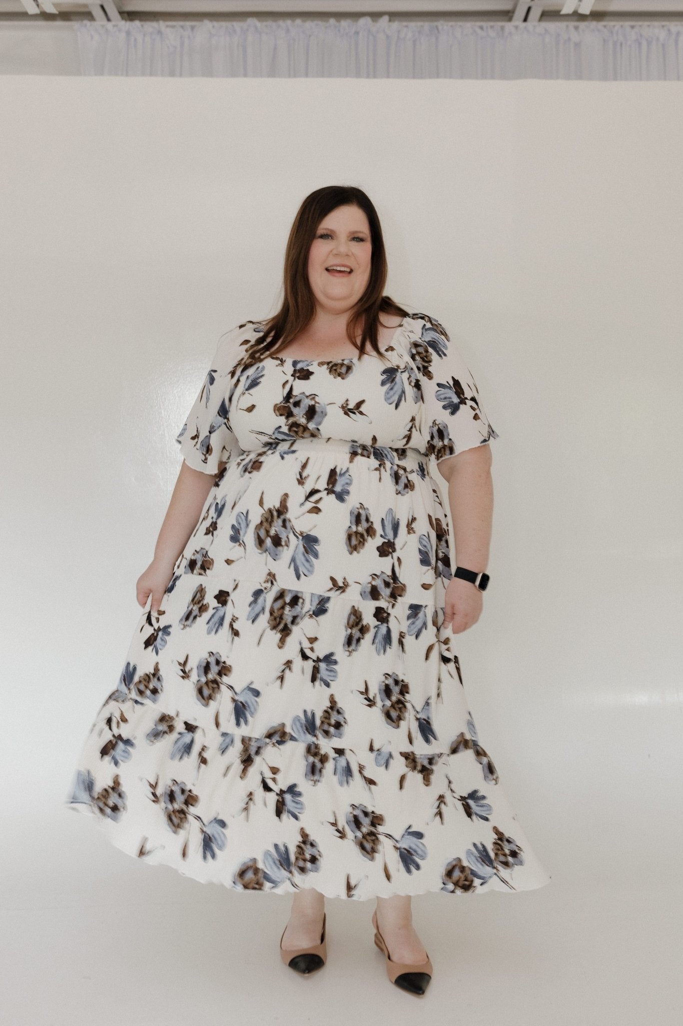 Bold Floral Plisse Maxi Length Dress with Smocked Waist 2X / Cream | Multi Bold Floral Plisse Maxi Length Dress with Smocked Waist 2X / Cream | Multi