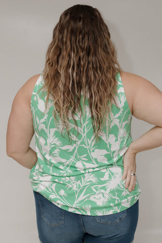 Bold Print Pleated Neckline Tank – Lime - Love Marlow