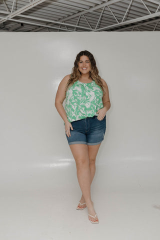 Bold Print Pleated Neckline Tank – Lime - Love Marlow