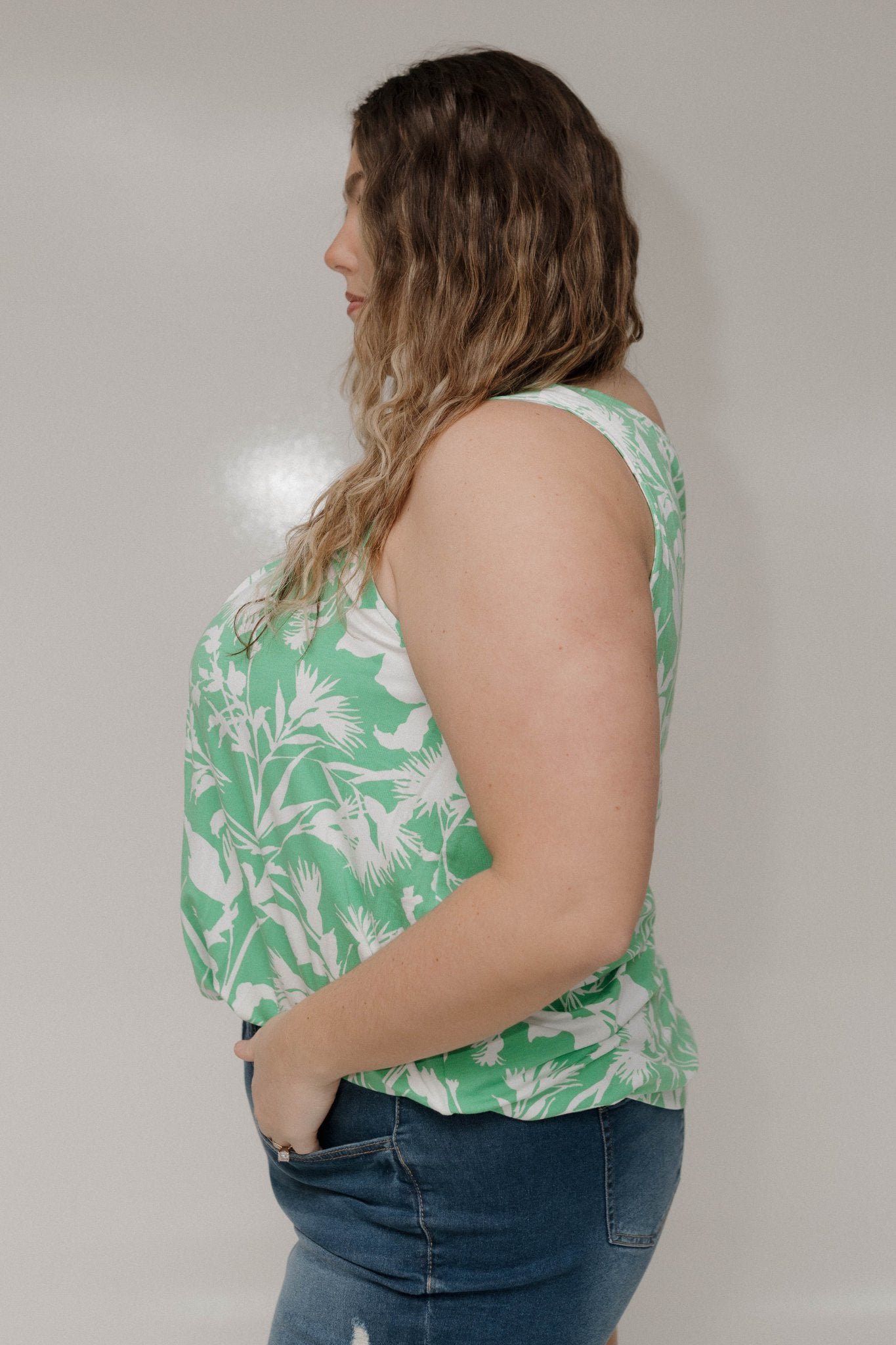 Bold Print Pleated Neckline Tank – Lime - Love Marlow