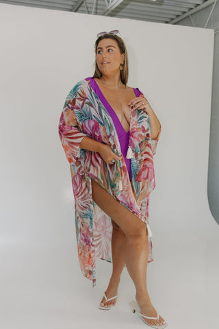 BOLD TROPICAL FLORAL PRINT KIMONO - Love Marlow