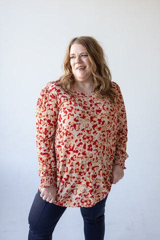 BREEZY ABSTRACT PRINT TUNIC WITH CUFFED SLEEVES - Love Marlow