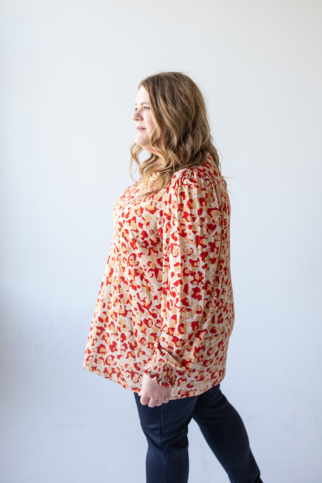 BREEZY ABSTRACT PRINT TUNIC WITH CUFFED SLEEVES - Love Marlow