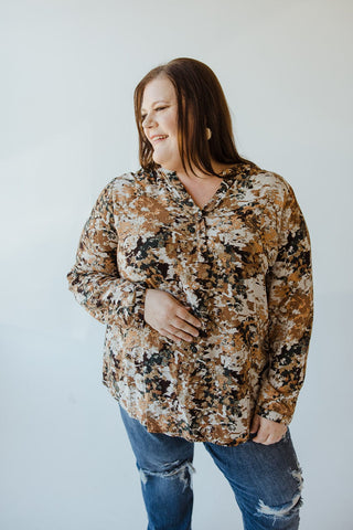 BREEZY MANDARIN COLLAR AUTUMN PATTERN BLOUSE - 18 - Love Marlow