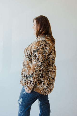 BREEZY MANDARIN COLLAR AUTUMN PATTERN BLOUSE - 18 - Love Marlow