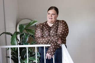Brown Polka Dot Mesh Mock Neck Top - Love Marlow