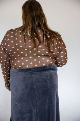 Brown Polka Dot Mesh Mock Neck Top - Love Marlow