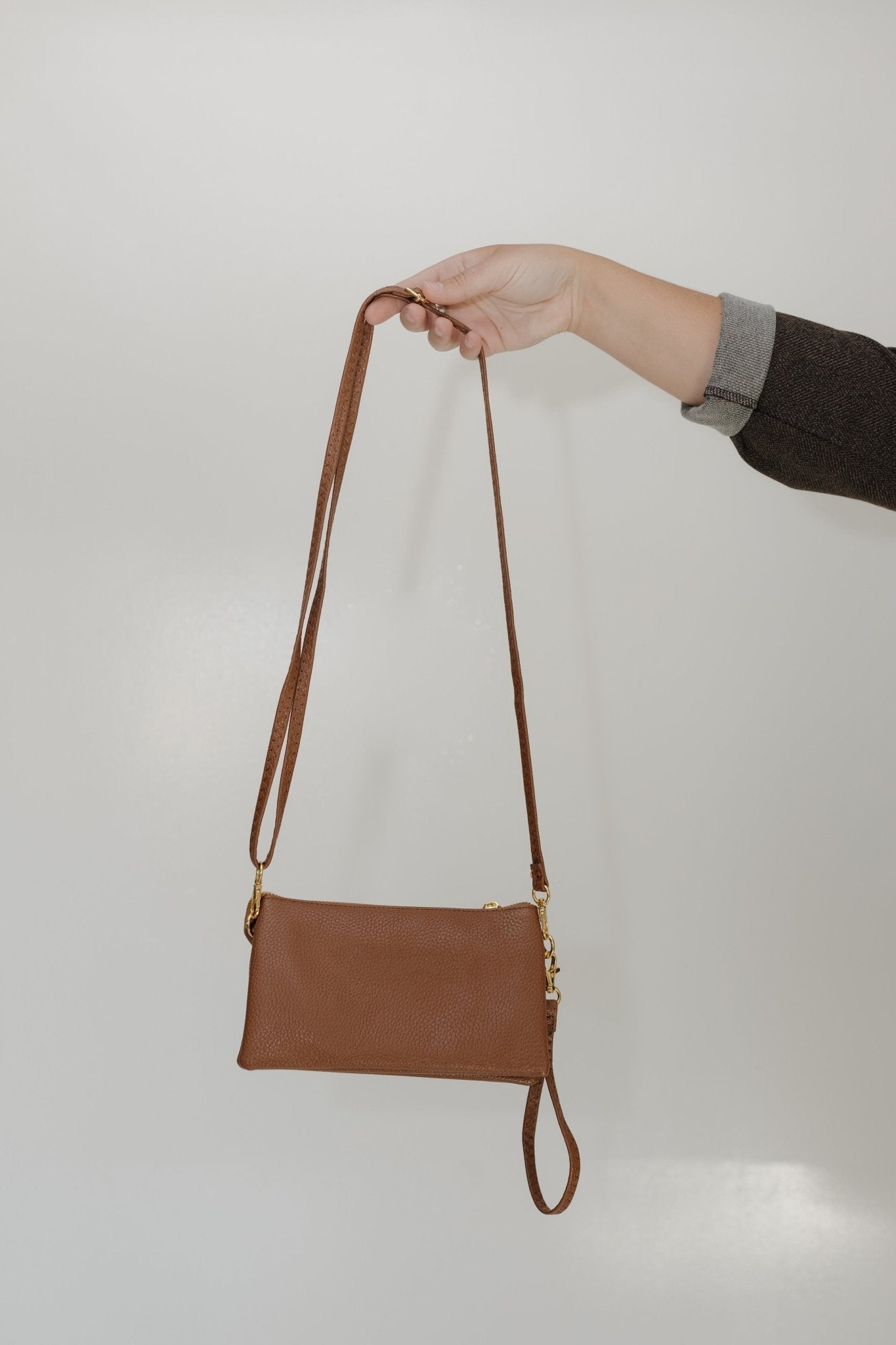 BROWN VEGAN LEATHER CLUTCH WRISTLET & CROSSBODY - Love Marlow