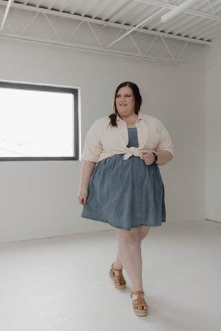 BUBBLE SLEEVE DENIM DRESS - Love Marlow