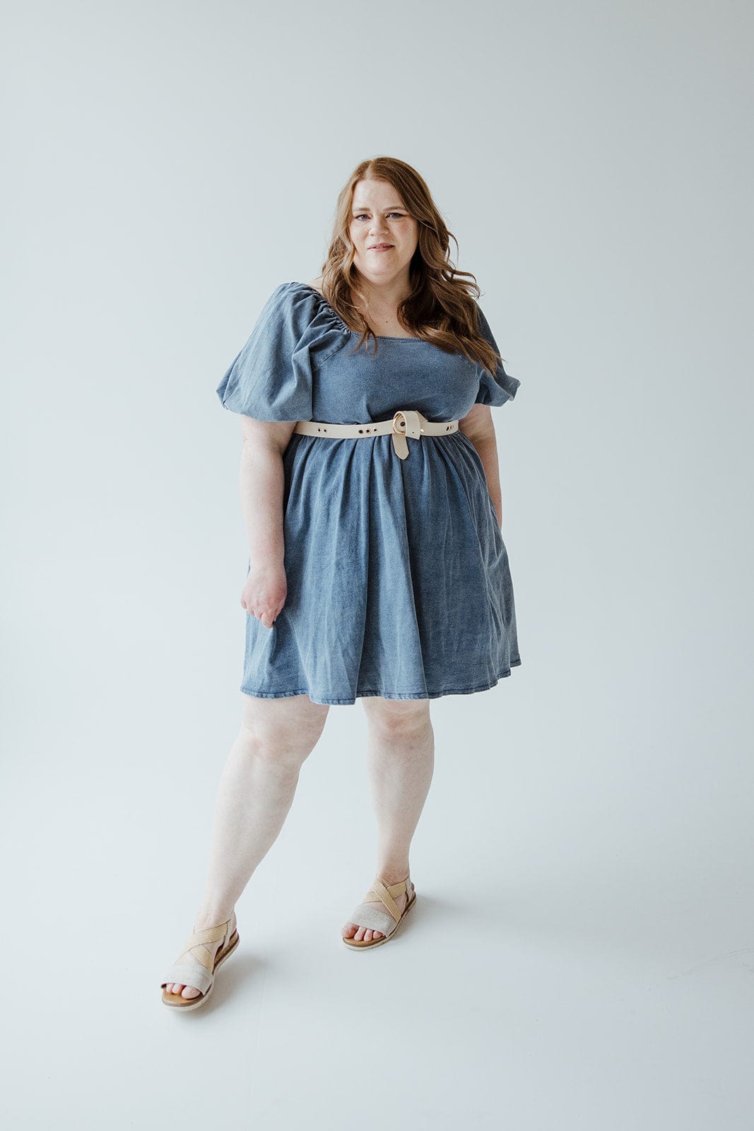 BUBBLE SLEEVE DENIM DRESS - Love Marlow