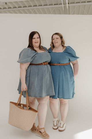 BUBBLE SLEEVE DENIM DRESS - Love Marlow