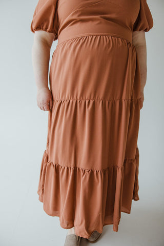 BUBBLE SLEEVE KNEE LENGTH DRESS IN BAKED CLAY - Love Marlow