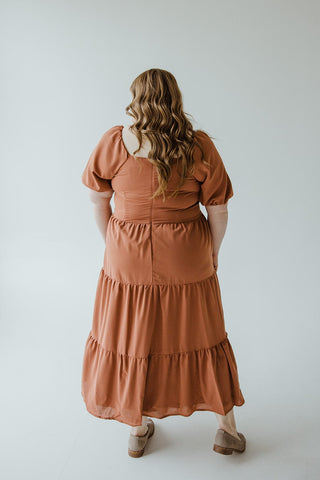 BUBBLE SLEEVE KNEE LENGTH DRESS IN BAKED CLAY - Love Marlow