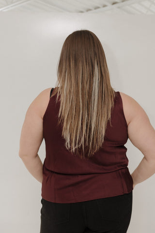 Burgundy Satin Lace V - Neck Tank - Love Marlow