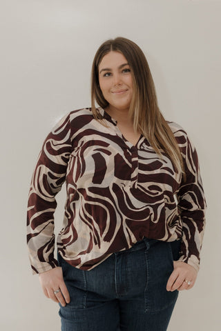 Burgundy Swirl Knit Top – V - Neck - Love Marlow