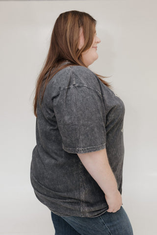 "BUT FIRST FOOTBALL" GRAPHIC TEE IN MINERAL WASH BLACK - Love Marlow