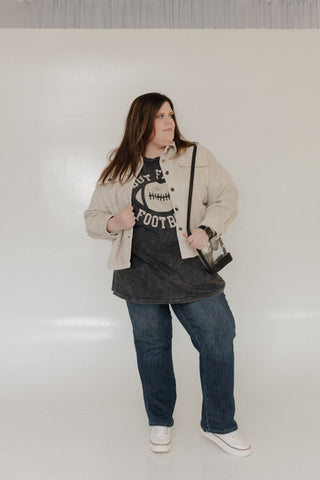 "BUT FIRST FOOTBALL" GRAPHIC TEE IN MINERAL WASH BLACK - Love Marlow