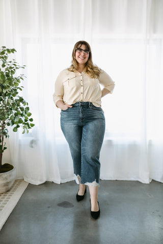 Button Down Blouse in Sun Bleached Driftwood - Love Marlow