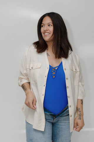 Button Down Blouse in Sun Bleached Driftwood - Love Marlow