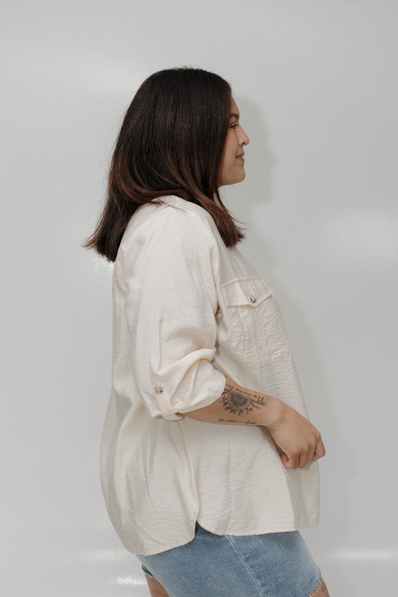 Button Down Blouse in Sun Bleached Driftwood - Love Marlow