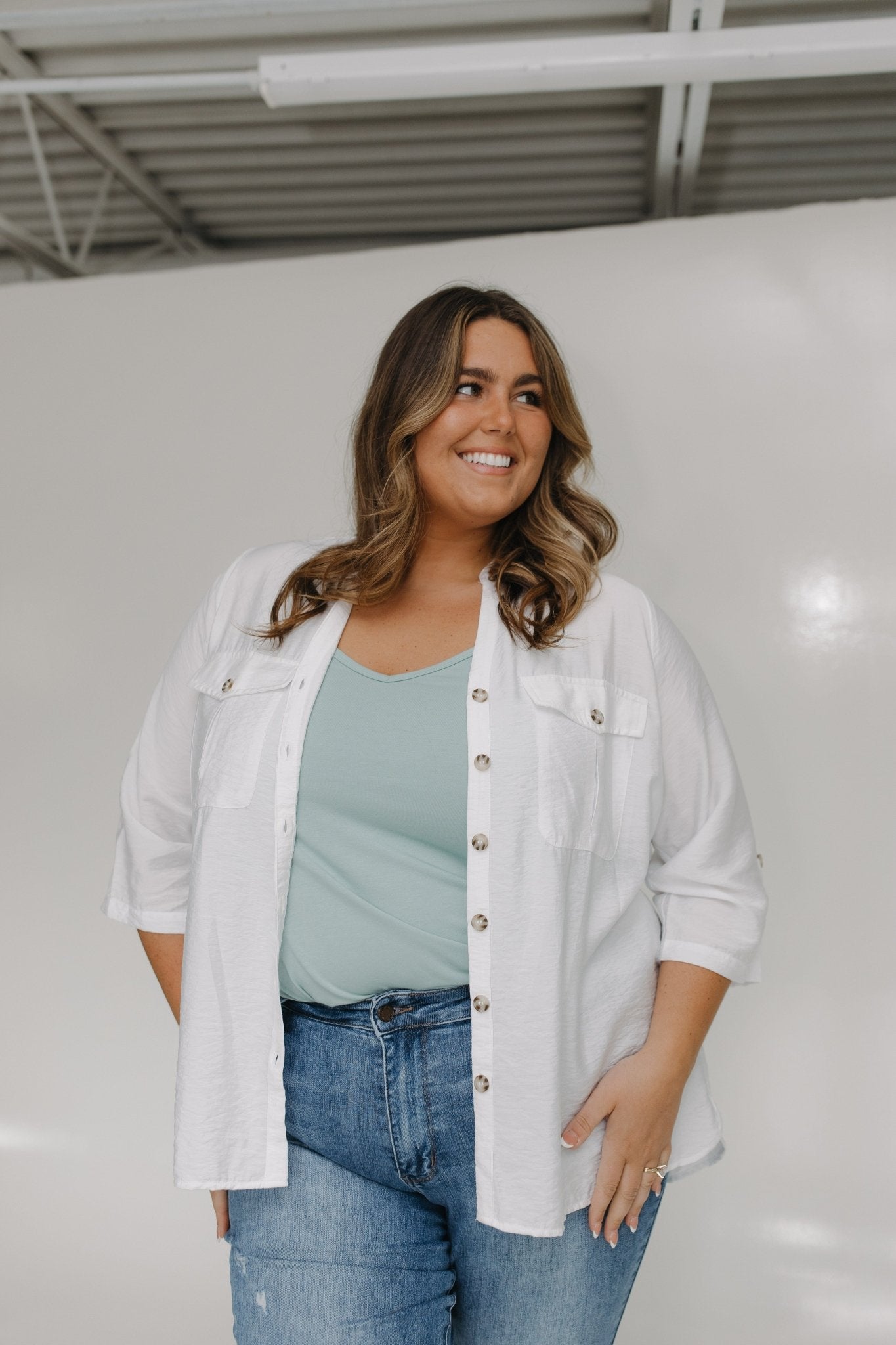 BUTTON DOWN BLOUSE IN SUNKISSED ECRU - Love Marlow