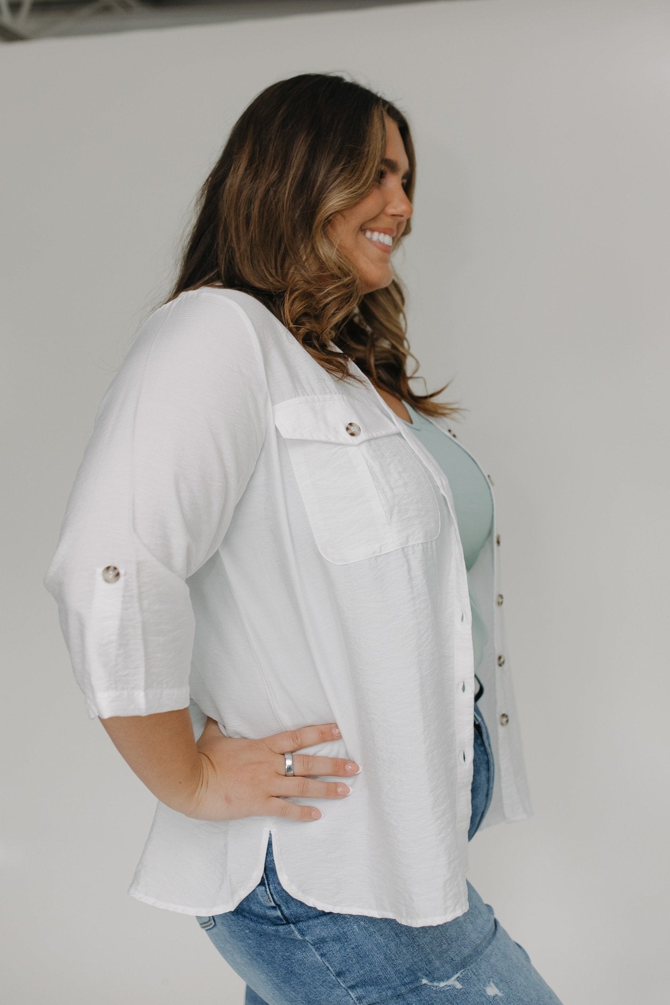 BUTTON DOWN BLOUSE IN SUNKISSED ECRU - Love Marlow