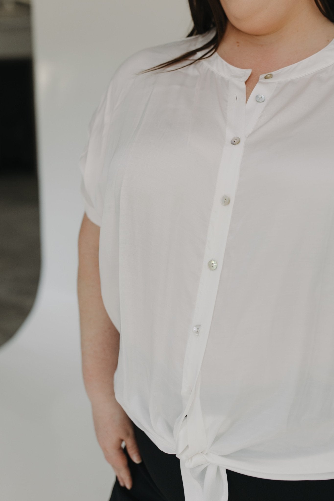 BUTTON DOWN TIE FRONT BLOUSE IN SUNKISSED ECRU - Love Marlow
