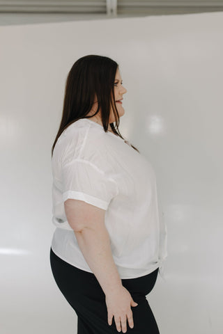 BUTTON DOWN TIE FRONT BLOUSE IN SUNKISSED ECRU - Love Marlow