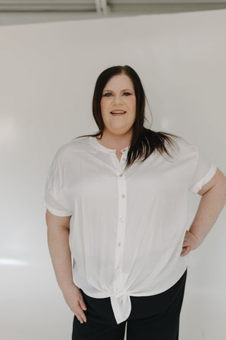 BUTTON DOWN TIE FRONT BLOUSE IN SUNKISSED ECRU - Love Marlow