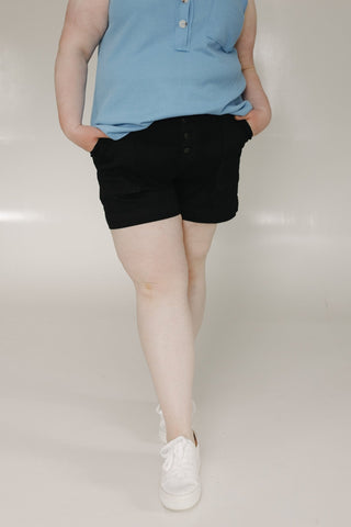 BUTTON FLY CUFFED SHORTS IN BLACK - Love Marlow