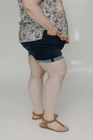 BUTTON FLY CUFFED SHORTS IN DARK INDIGO - Love Marlow